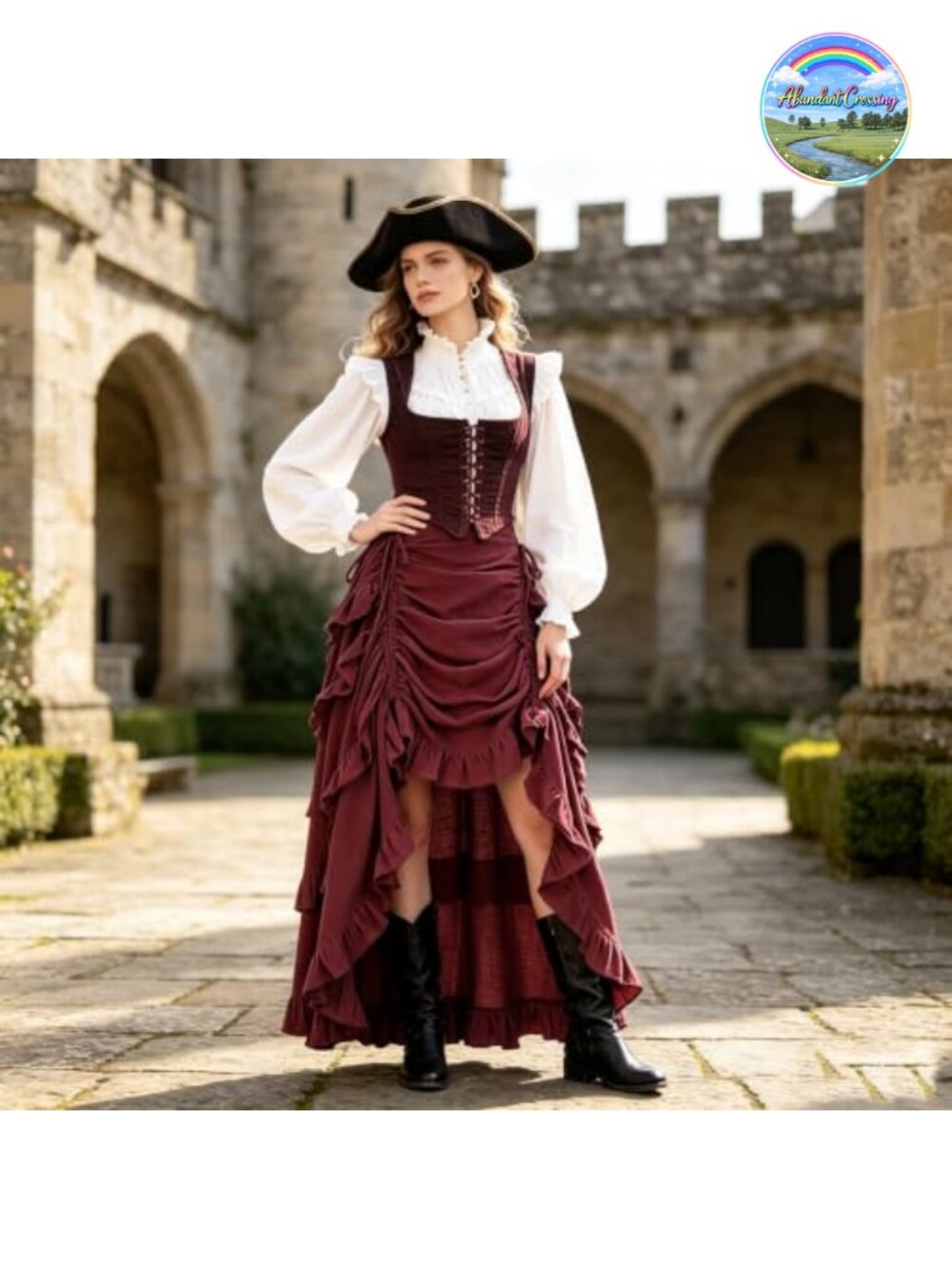 Gothic Steampunk High Low Ruffle Skirt Drawstring - Picture 5 of 6